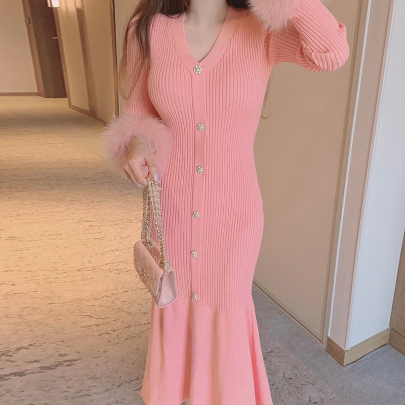 【dress】3色長袖ニットワンピースF8460