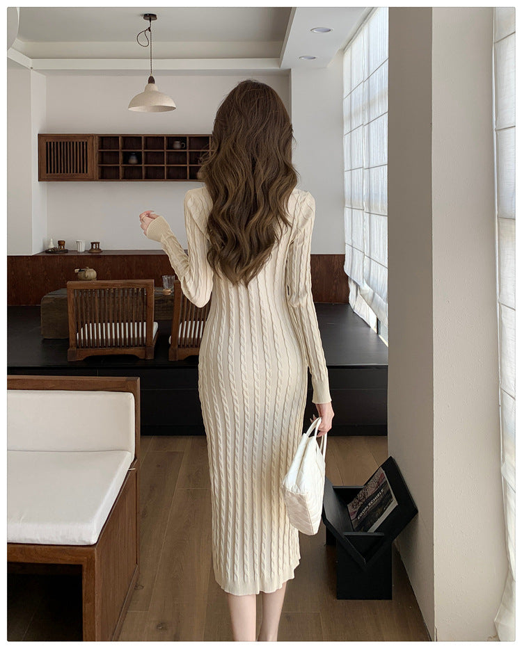 【dress】フランス風VネックニットワンピースG22956