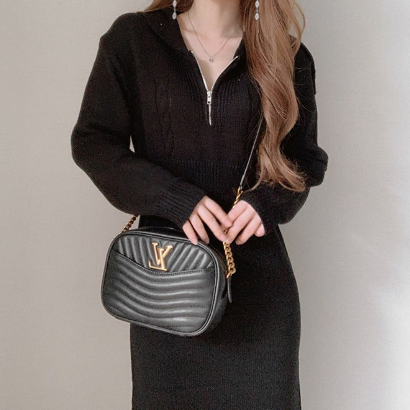 【dress】折り襟ニットワンピースG23165