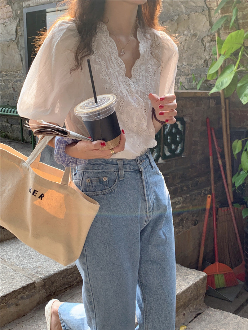 【tops】VネックパフスリーブブラウスG22041