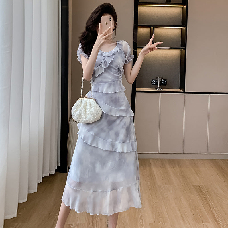 【dress】シフォンフリル花柄ワンピースG21727