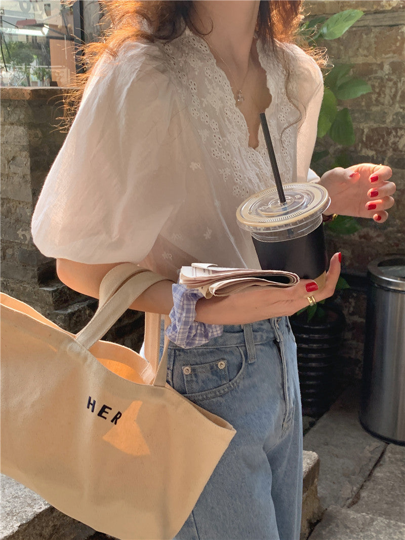 【tops】VネックパフスリーブブラウスG22041