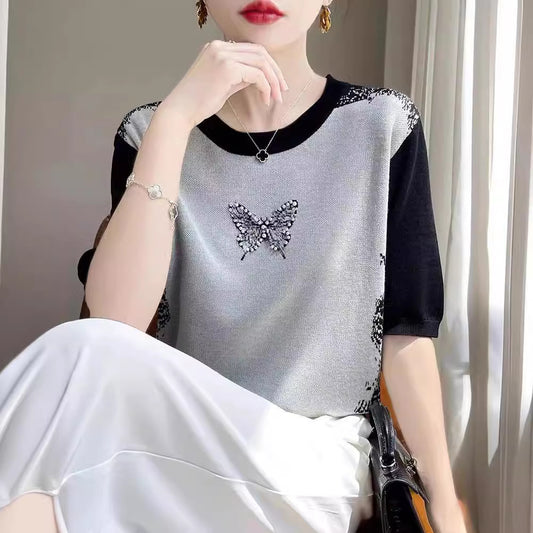 【tops】ビーズリボンニットTシャツG21943