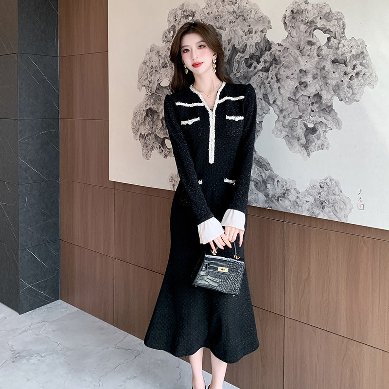 【dress】Vネック長袖マーメイドワンピースG24551