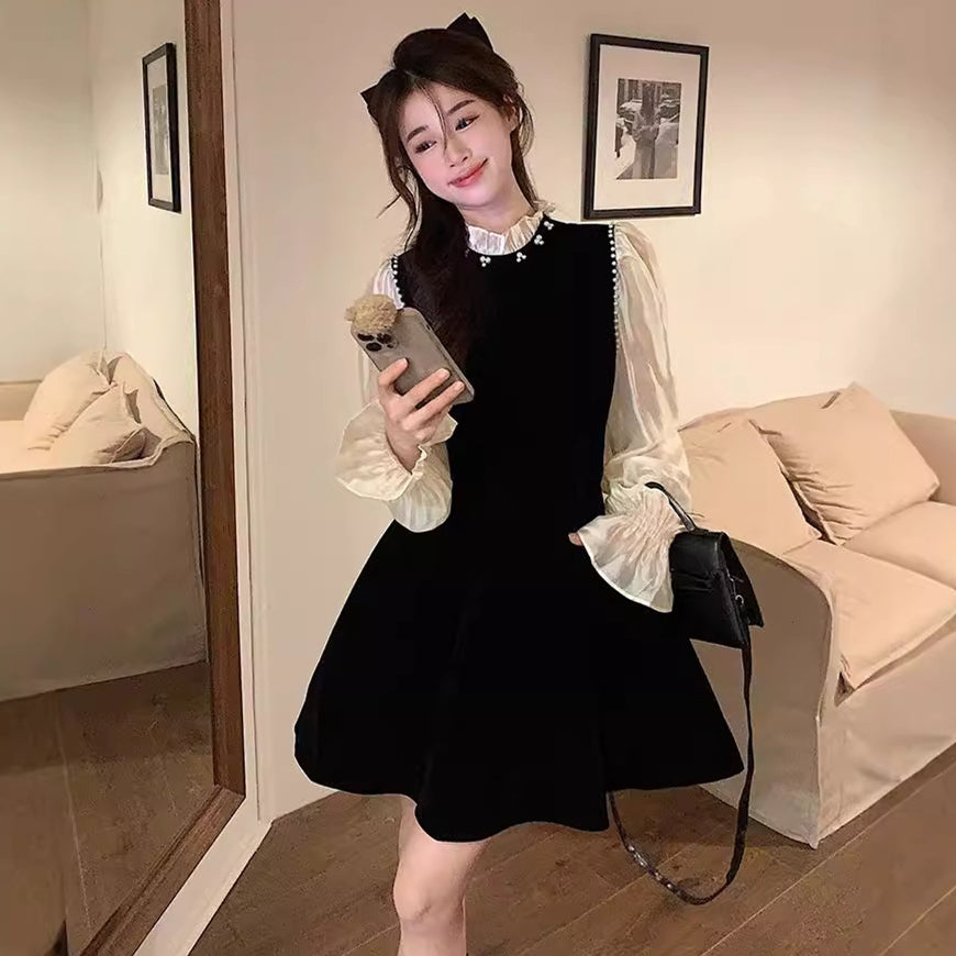 【dress】デザイン切り替えビーズワンピースG24566