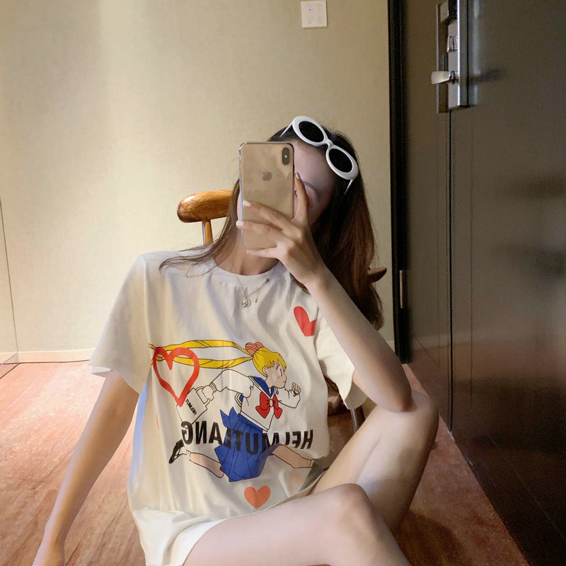 【tops】ラウンドネックキャラクターTシャツF7911