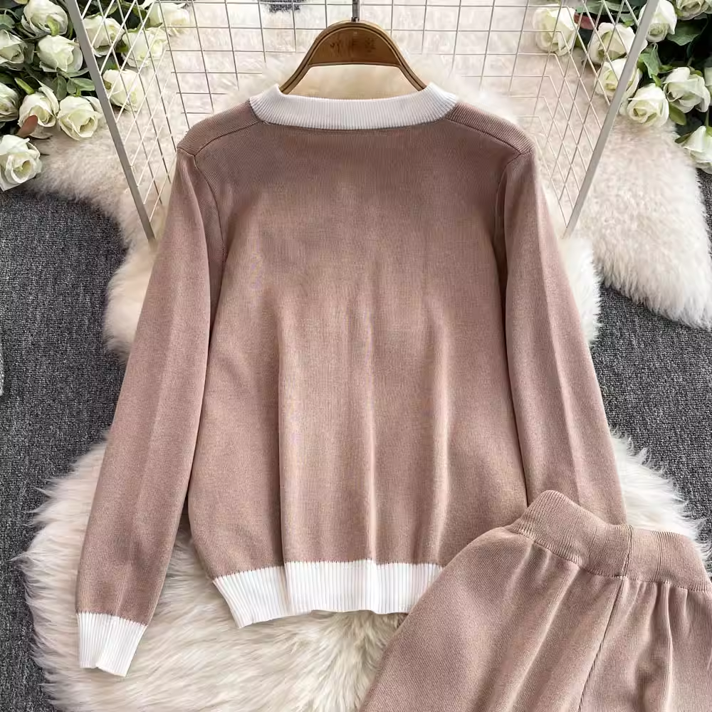 【set】ジップアップニット&ワイドパンツ  K0132