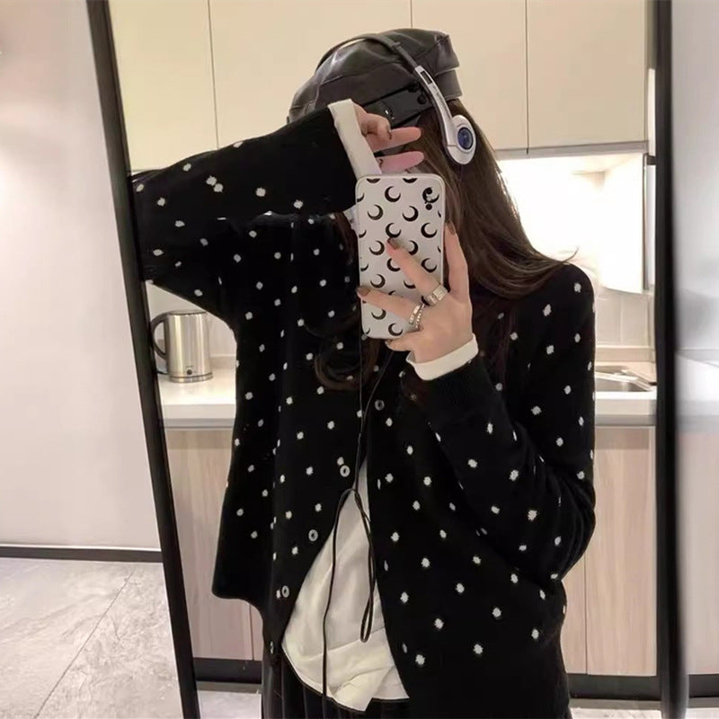 【outer】2色長袖ドット柄カーディガンF8245