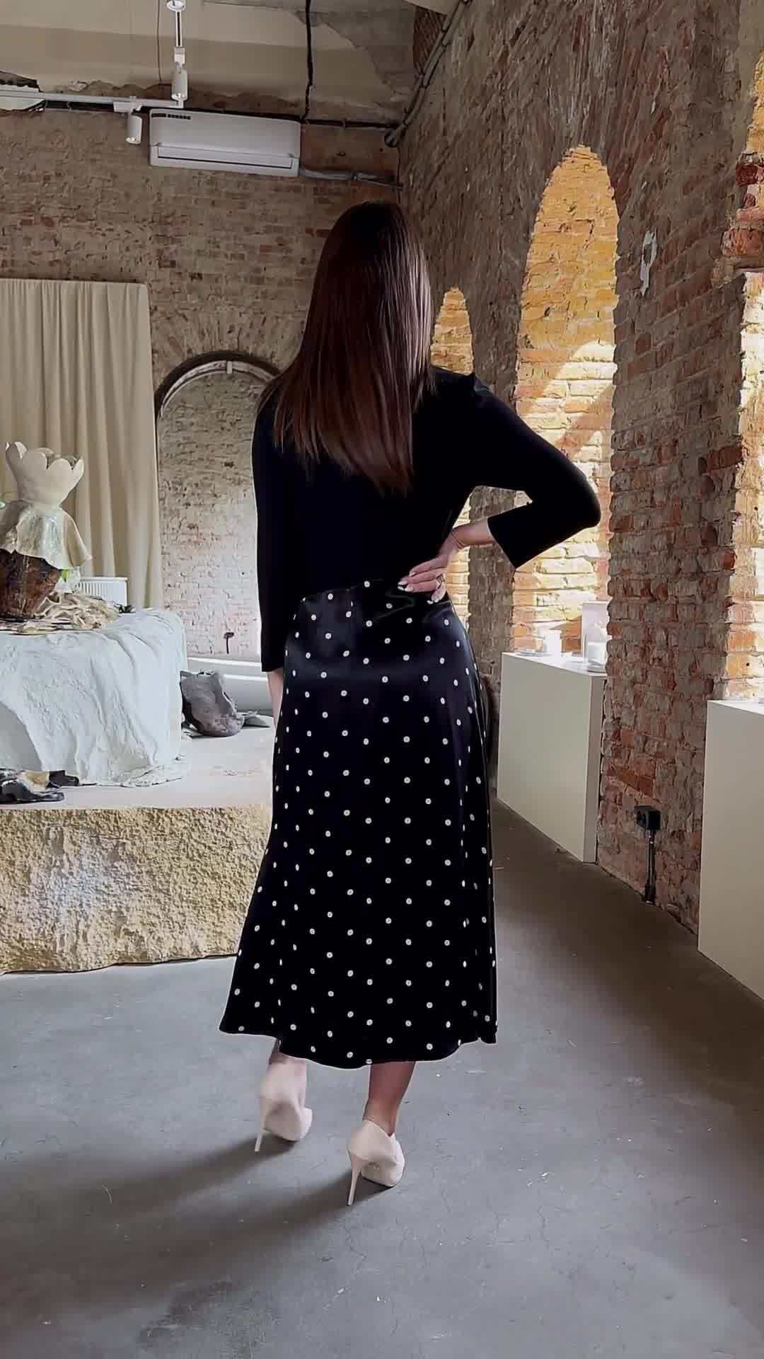 【dress】ラウンドネックドット柄切り替えワンピースF8120