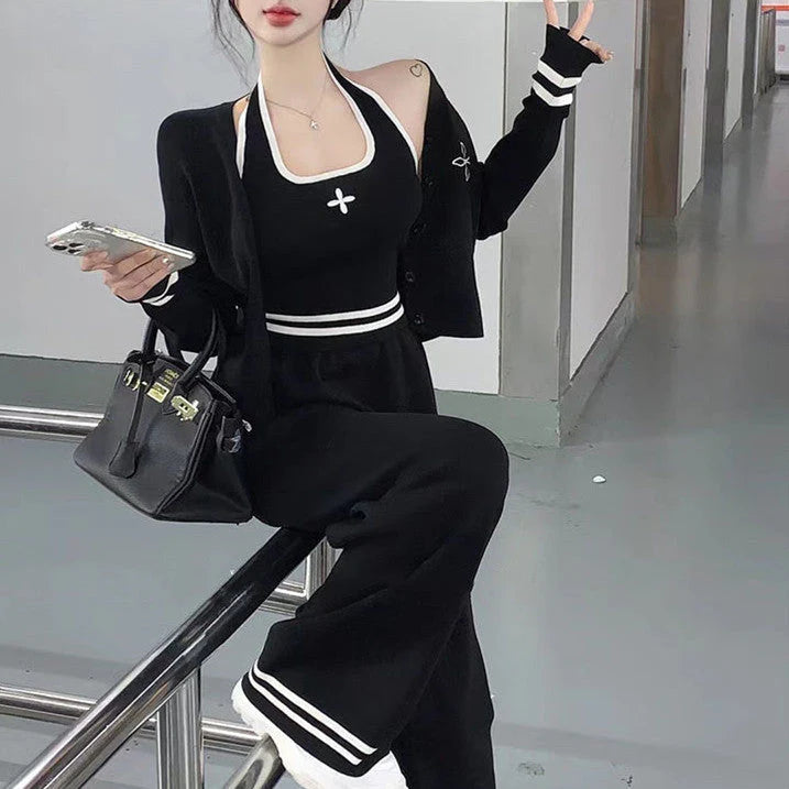 【set】カーディガン+ワイドパンツ+キャミソール 3点セットF8467