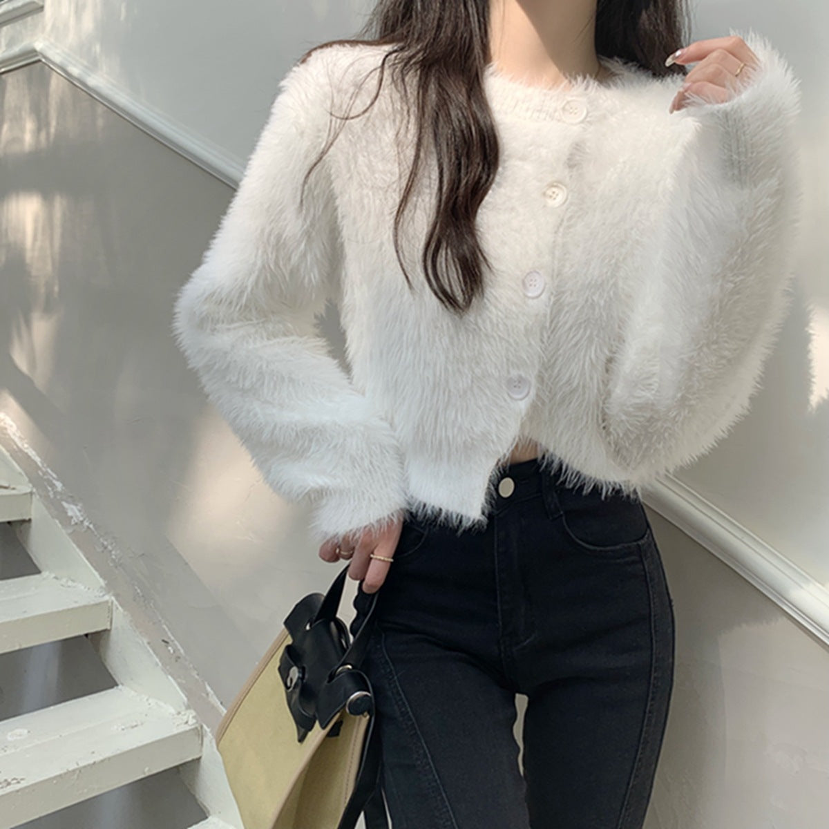 【outer】ふわふわ長袖ニットカーディガンF8350