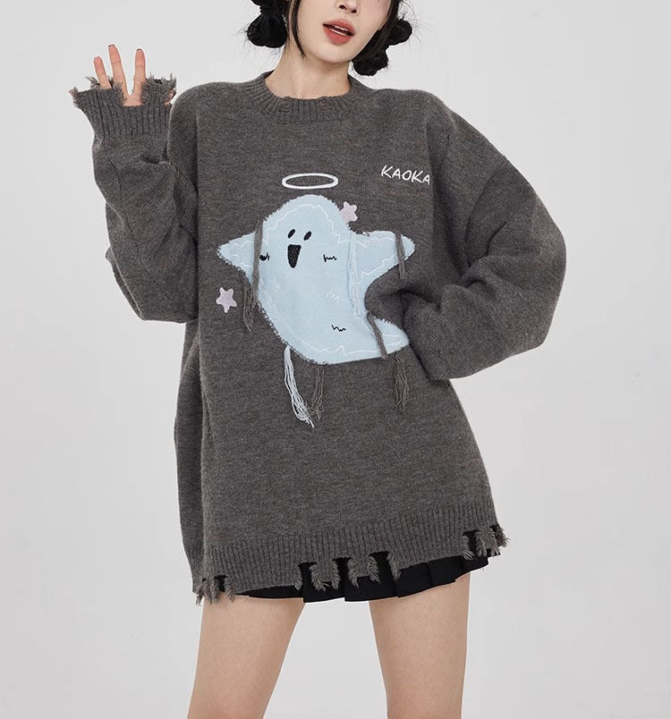 【Tops】2色ゆったり長袖セーターF8274