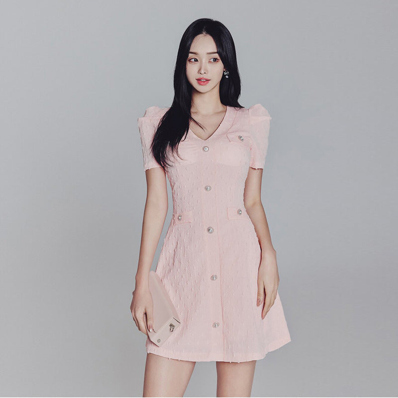 【dress】VネックパフスリーブAラインワンピースG21700