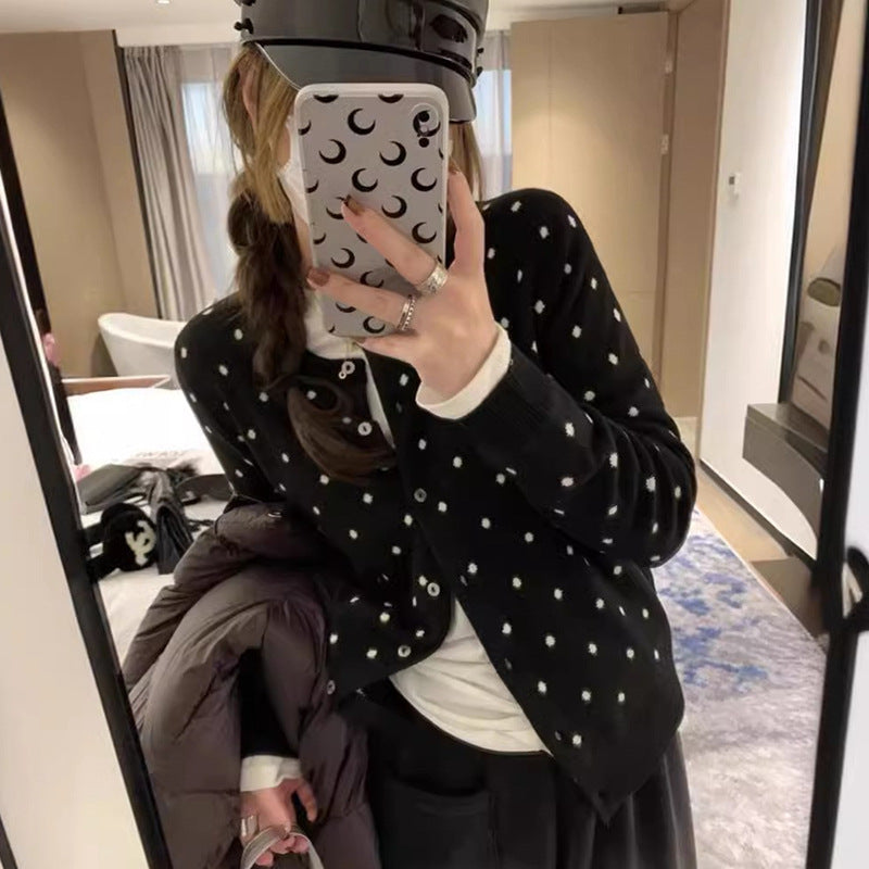 【outer】2色長袖ドット柄カーディガンF8245