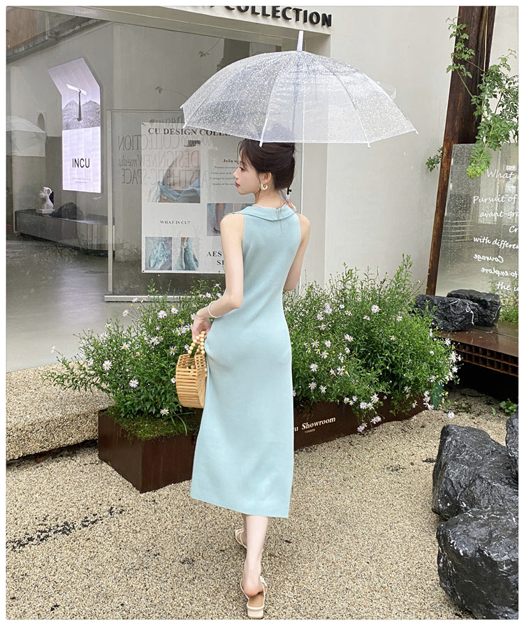 【dress】折り襟ニットキャミワンピースG22602