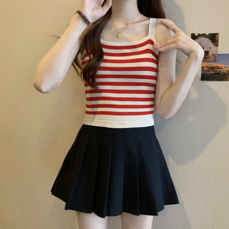 【tops】ボーダー柄ニットキャミソールF7587