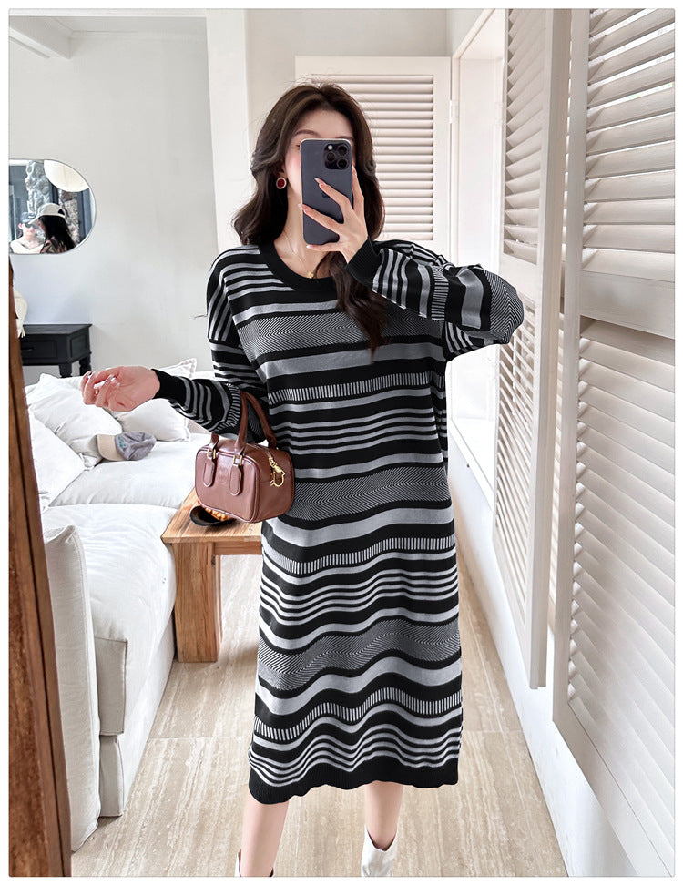 【dress】ゆったりストライプ柄ニットワンピースG23287