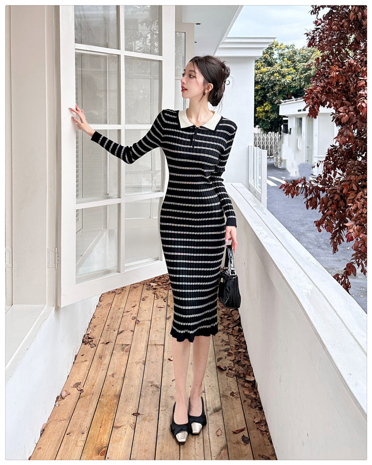 【dress】POLOネック長袖タイトニットワンピースG23291