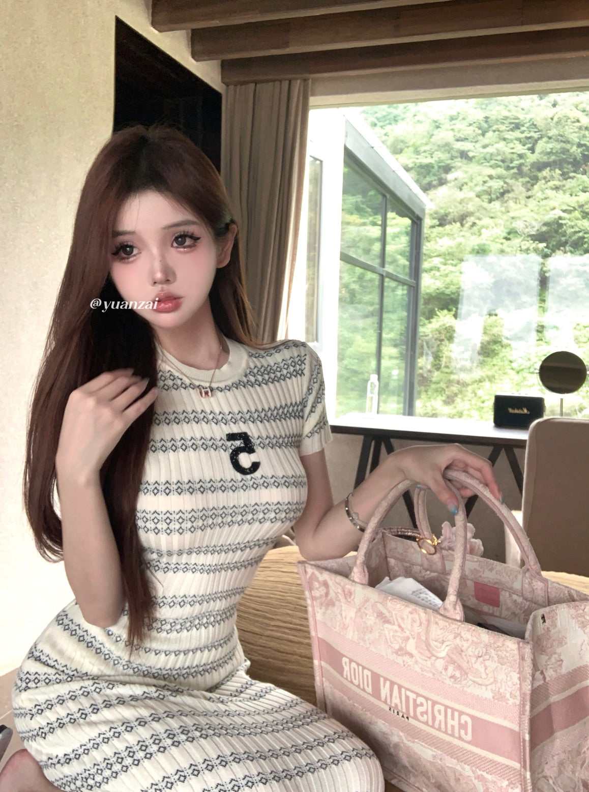 【dress】ストライプ柄ニットワンピースG21837