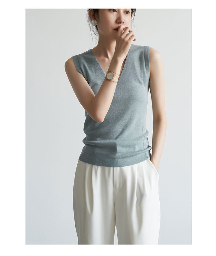 【tops】4色VネックタンクトップF7593