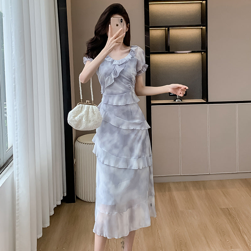 【dress】シフォンフリル花柄ワンピースG21727