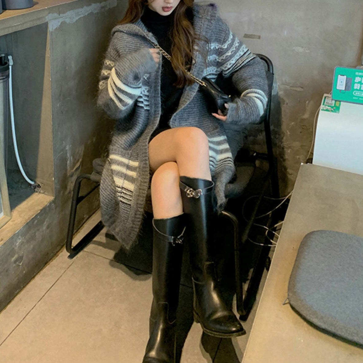 【outer】フード付きニットカーディガンG23459