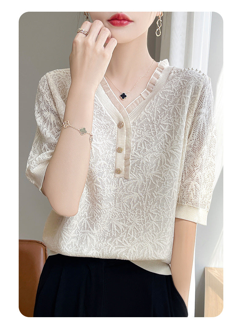 【tops】VネックニットTシャツG21941