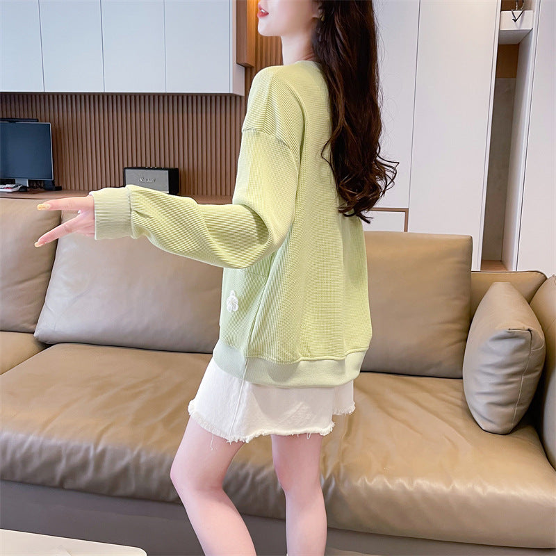 【tops】3色ラウンドネック長袖パーカーF8262