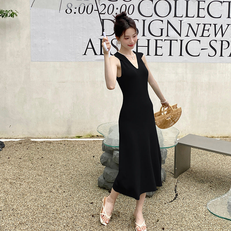 【dress】折り襟ニットキャミワンピースG22602