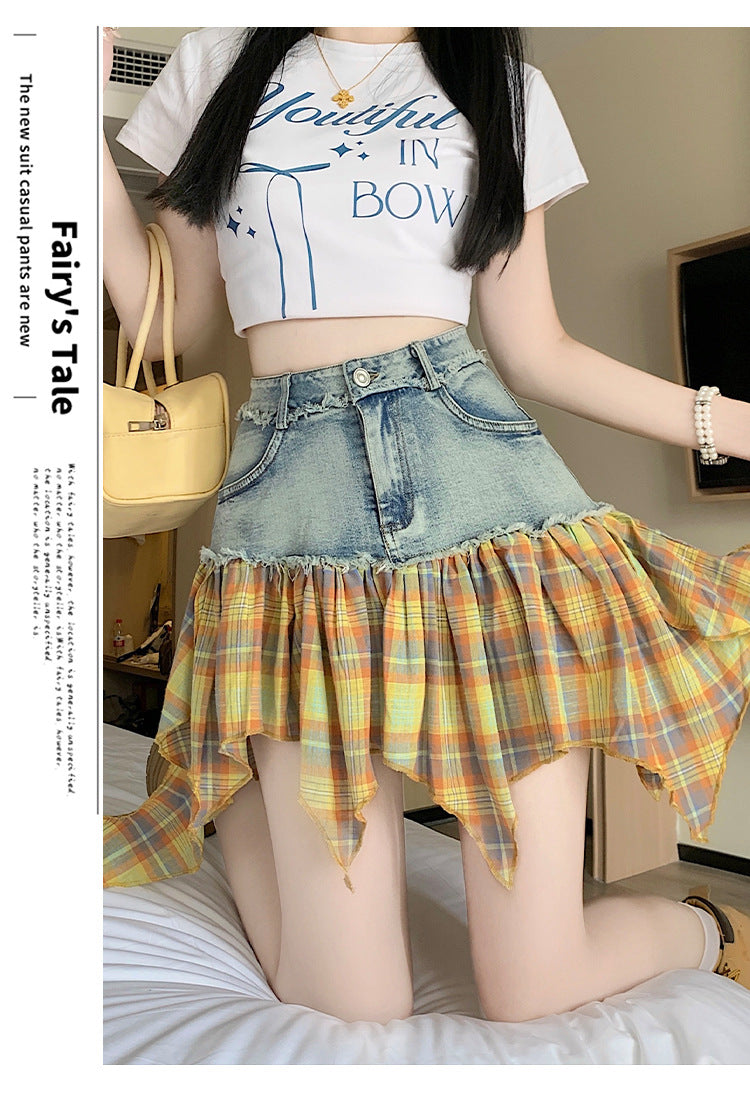 【bottoms】イレギュラー切り替えデニムスカートG22402