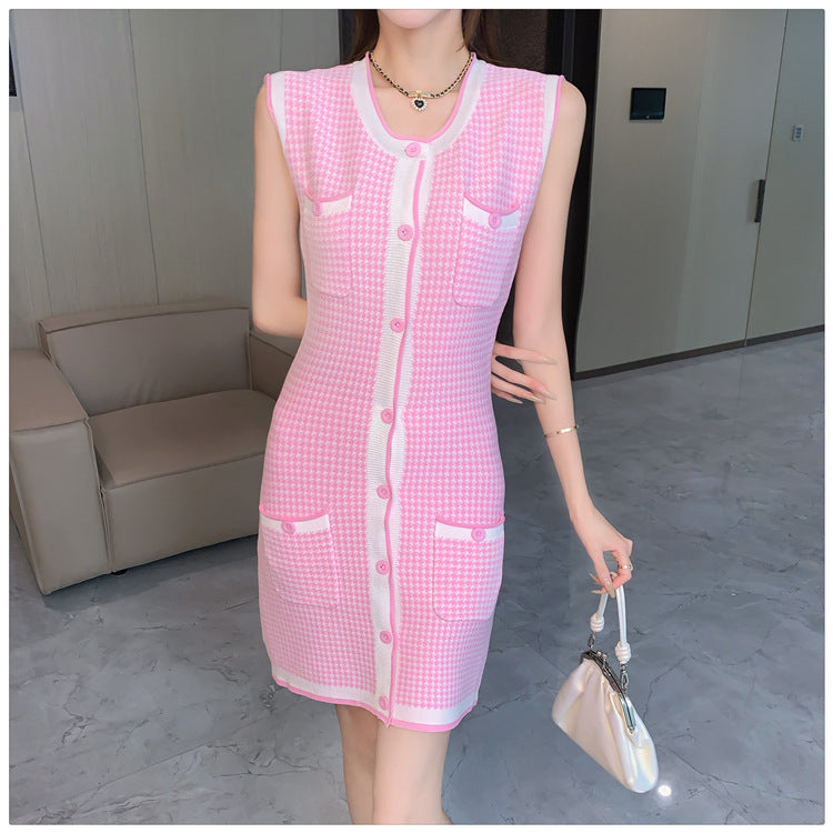 【dress】VネックAラインタイトニットワンピースG21836