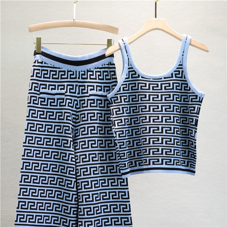 【set】長袖カーディガン＋タンクトップ+ガウチョパンツニット3点セットF7954