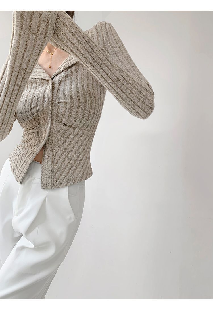 【outer】ラペルニットカーディガンF8419