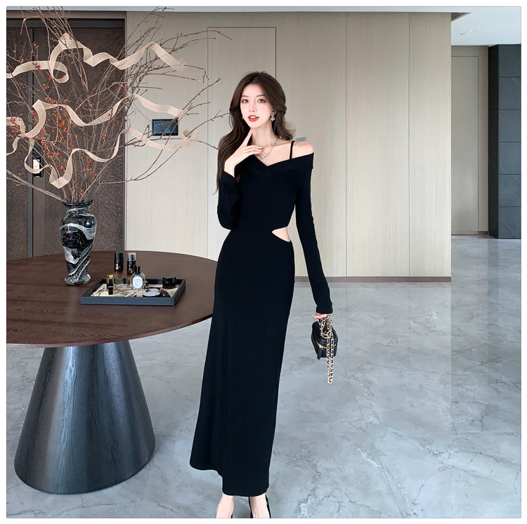 【dress】肩開き長袖ワンピースF8319