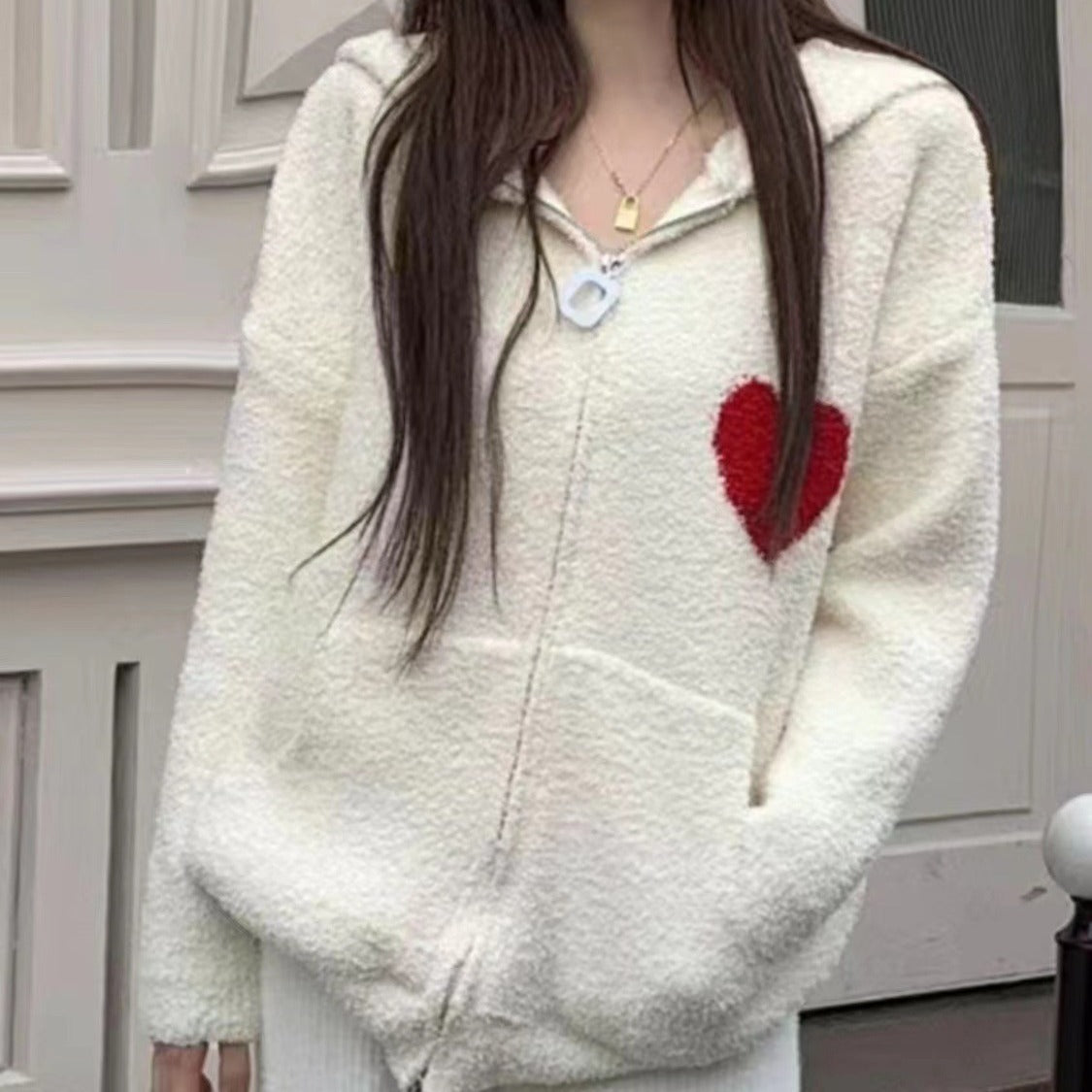 【outer】フード付きニットカーディガンG24487