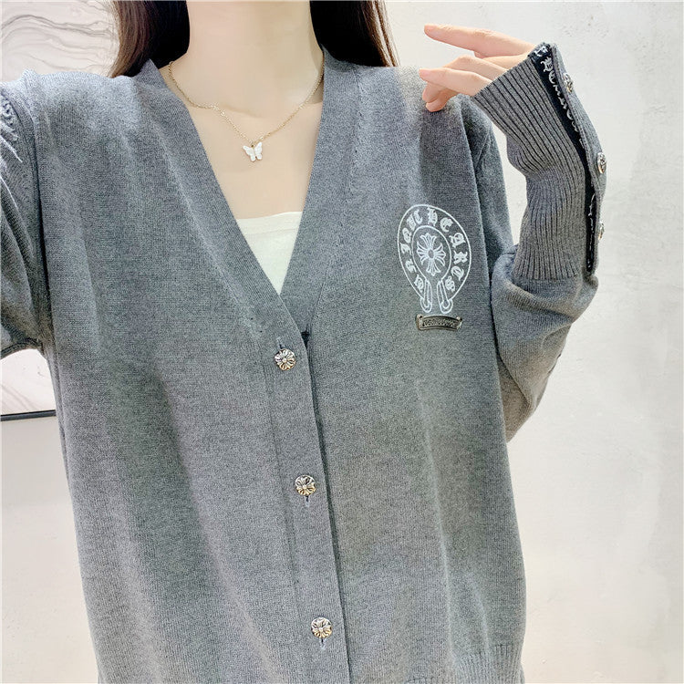 【outer】3色Vネック長袖ニットカーディガンF8244