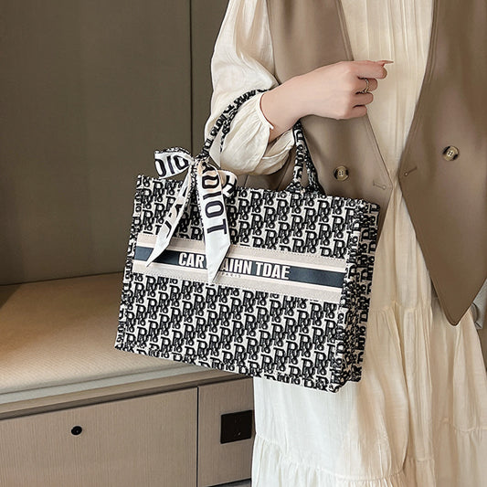 【小物】2色リボン付きトートバッグF7689