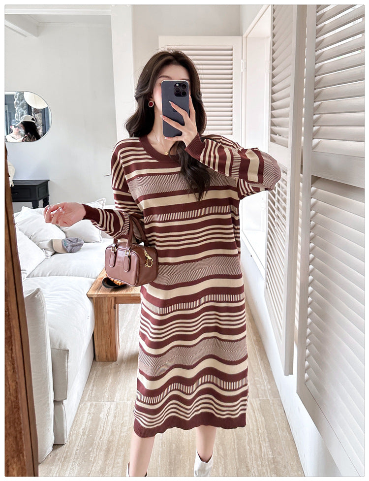 【dress】ゆったりストライプ柄ニットワンピースG23287