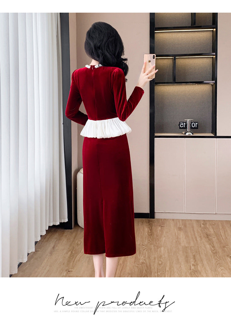 【dress】秋冬偽二つ切り替えワンピースG24555