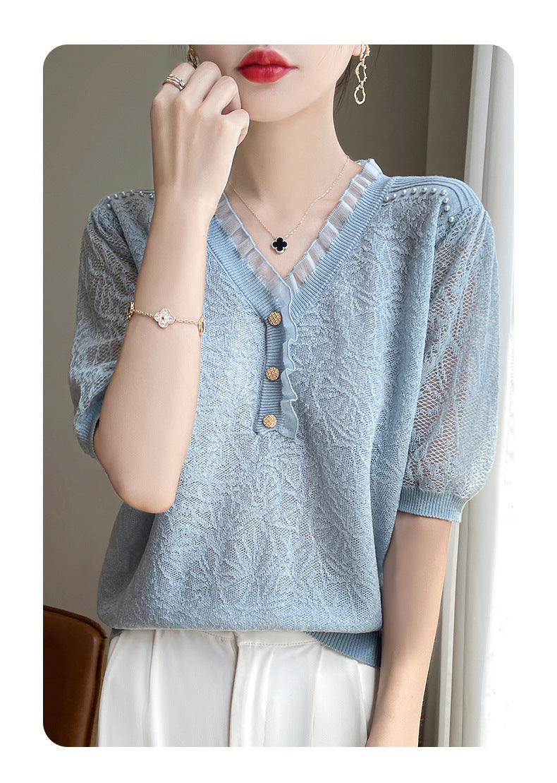 【tops】VネックニットTシャツG21941