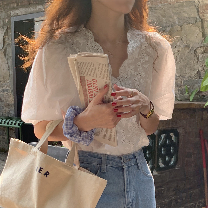 【tops】VネックパフスリーブブラウスG22041