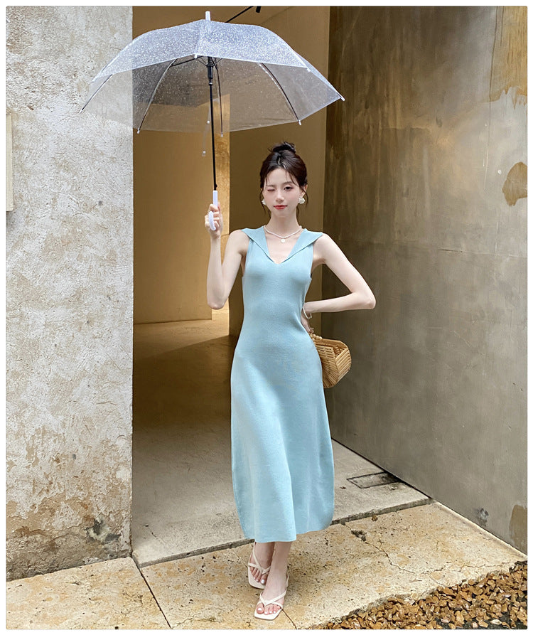 【dress】折り襟ニットキャミワンピースG22602