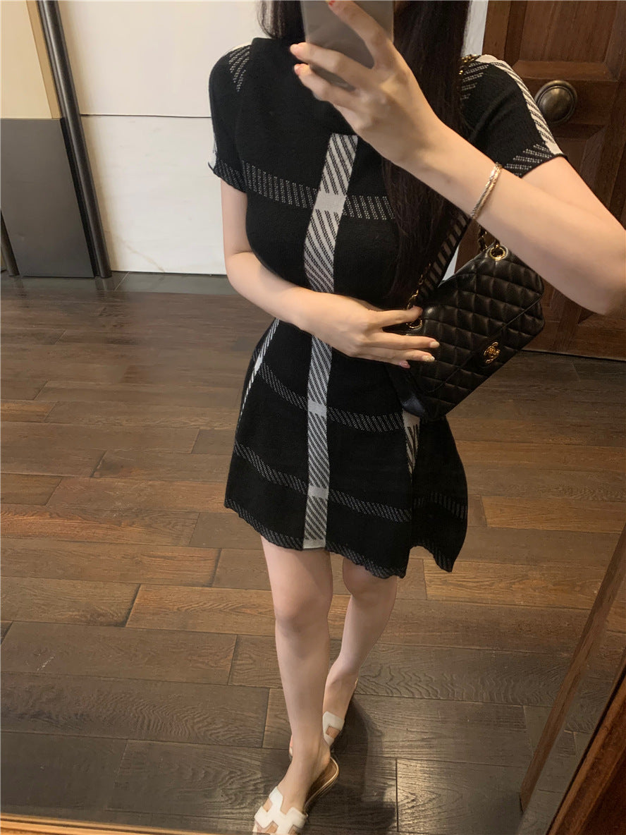 【dress】チェック柄ニットワンピースG21664