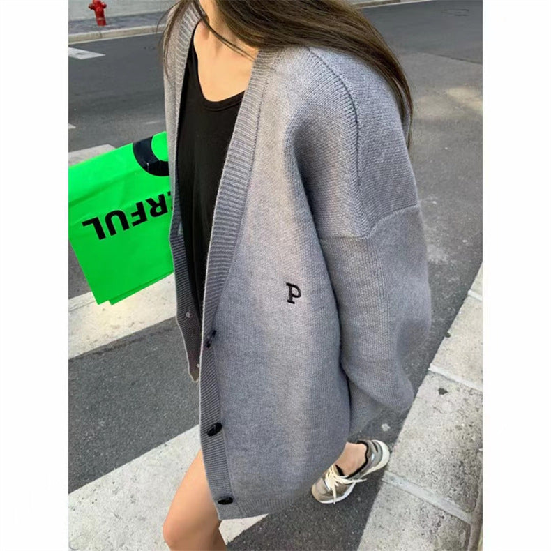 【outer】Vネック長袖ニットカーディガンF8324