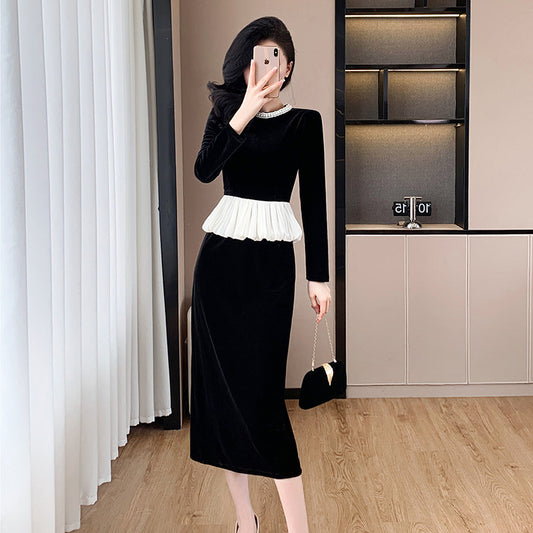 【dress】秋冬偽二つ切り替えワンピースG24555