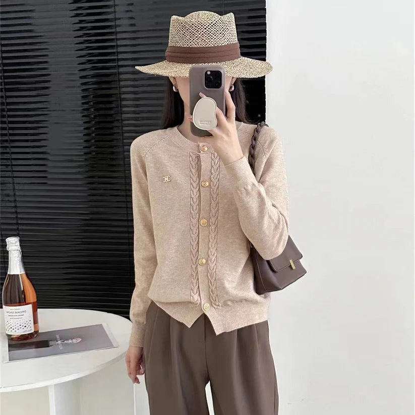 【outer】ラウンドネックニットカーディガンF8468