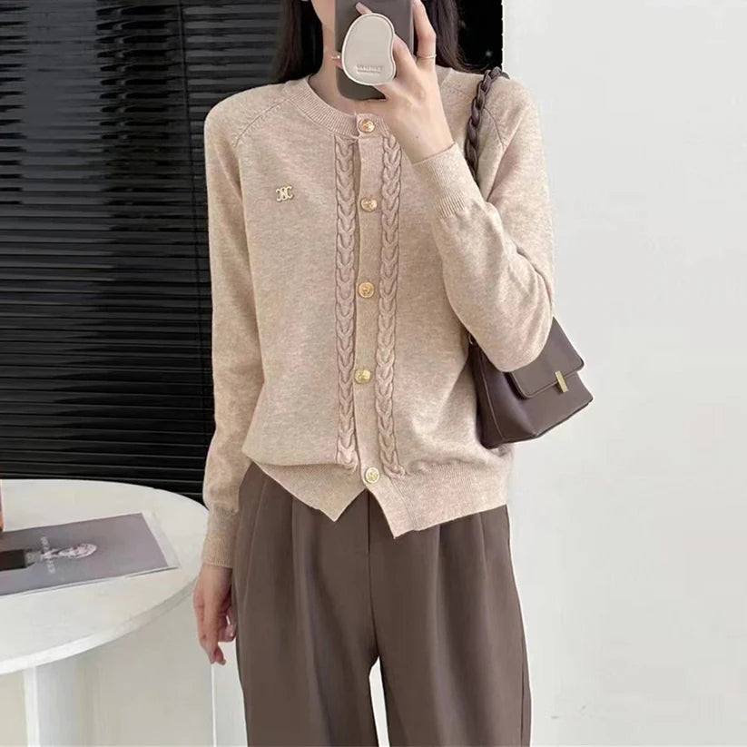 【outer】ラウンドネックニットカーディガンF8468