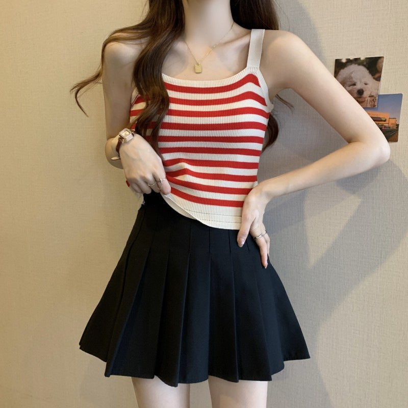 【tops】ボーダー柄ニットキャミソールF7587