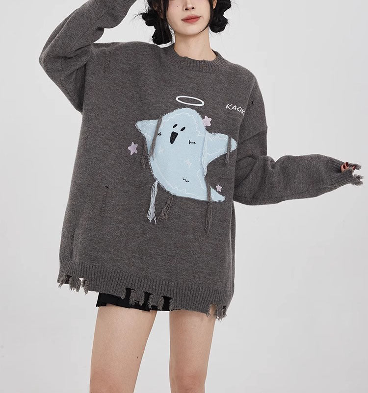 【Tops】2色ゆったり長袖セーターF8274