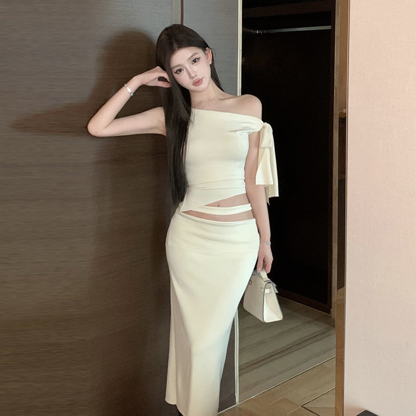 【set】オブリークネックトップス+スカート２点セットG22729